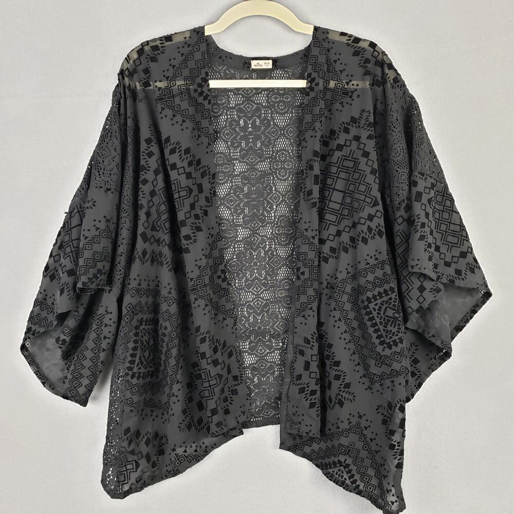 Hollister One Size Semi Sheer Lace Kaftan Layer Black‎ Boho Kimono Flowy Hippie